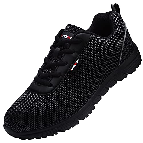 LARNMERN Steel Toe Work Safety Shoes Men Reflective Casual Breathable Outdoor Sneakers, LM30K (10, Pure Black)