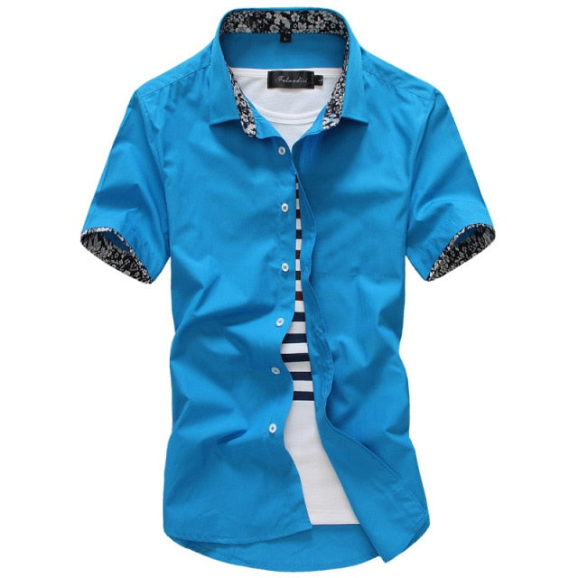 Short Sleeve Turn-down Collar Men Dress Shirt