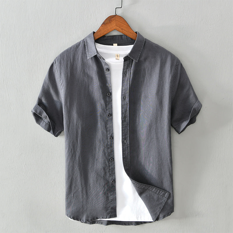 Short sleeve breathable linen cotton shirt