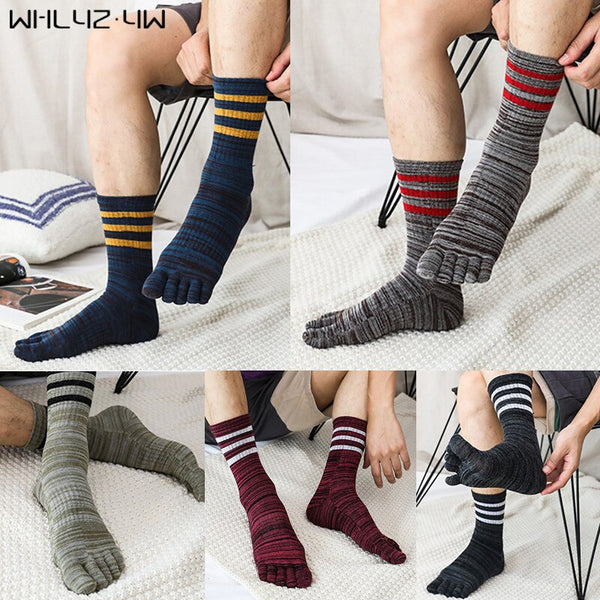 Pure Cotton Striped Breathable Colorful Dress Socks With Toes