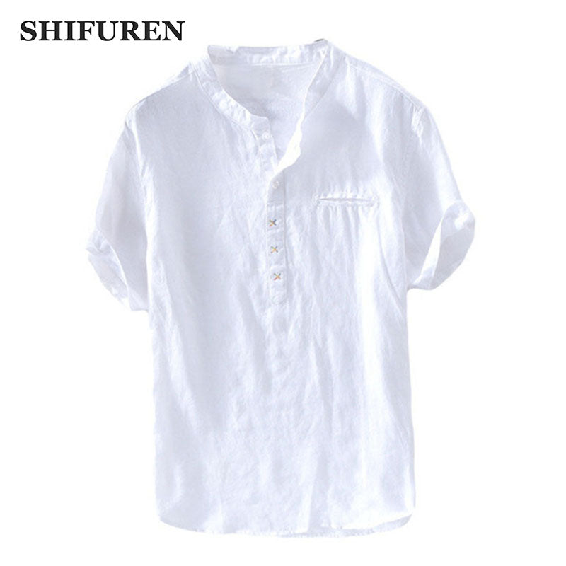 100% Pure Linen Short Sleeve Shirts Men